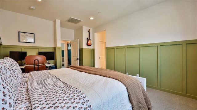 4173 Horvath St Unit 105, Corona, CA 92883 - carpeted bedroom with a decorative wall, a wainscoted wall, and recessed lighting
