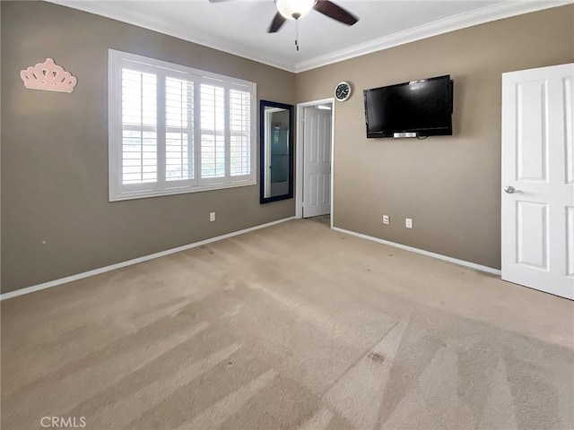 3318 Ridge Park Ct, Long Beach, CA 90804 - unfurnished bedroom with carpet floors, crown molding, and ceiling fan