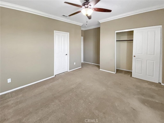 3318 Ridge Park Ct, Long Beach, CA 90804 - unfurnished bedroom with ornamental molding, carpet, a closet, and ceiling fan