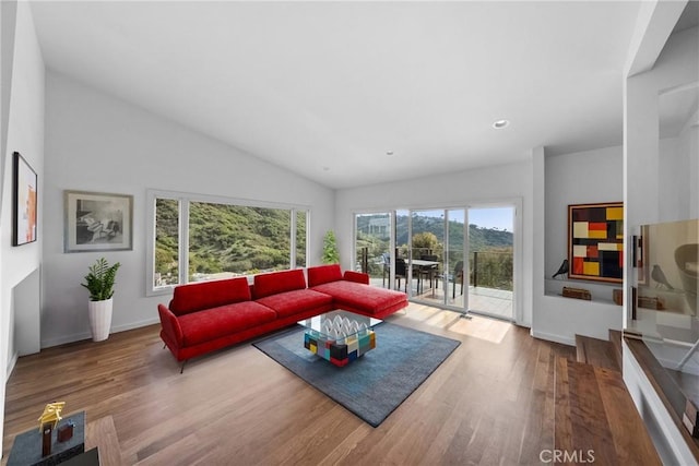 1372 Morningside Dr, Laguna Beach, CA 92651 - living area featuring wood finished floors, vaulted ceiling, and recessed lighting