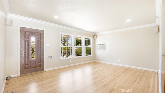 5449 E Fairbrook St, Long Beach, CA 90815 - entryway featuring healthy amount of natural light, crown molding, light wood-style floors, an AC wall unit, and recessed lighting