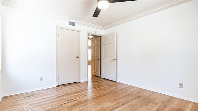 5449 E Fairbrook St, Long Beach, CA 90815 - empty room featuring ceiling fan, light wood-style flooring, and ornamental molding