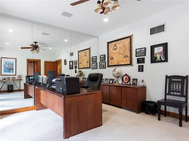 11485 Awenita Ct, Chatsworth, CA 91311 - office space with ceiling fan, light colored carpet, and recessed lighting