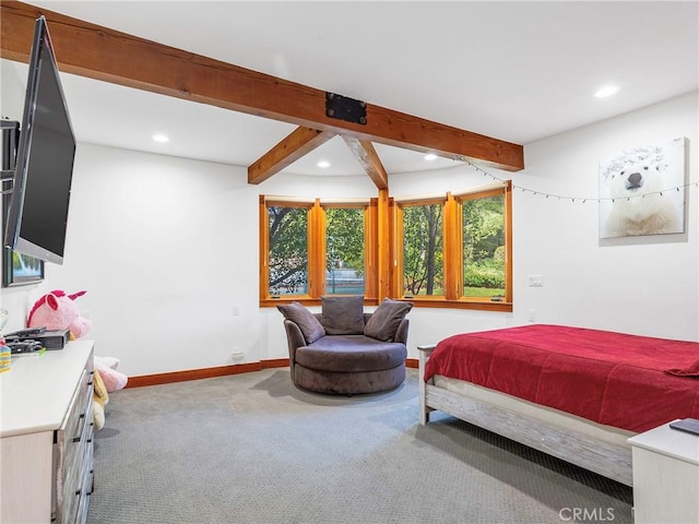 11485 Awenita Ct, Chatsworth, CA 91311 - bedroom with carpet flooring, recessed lighting, and beamed ceiling