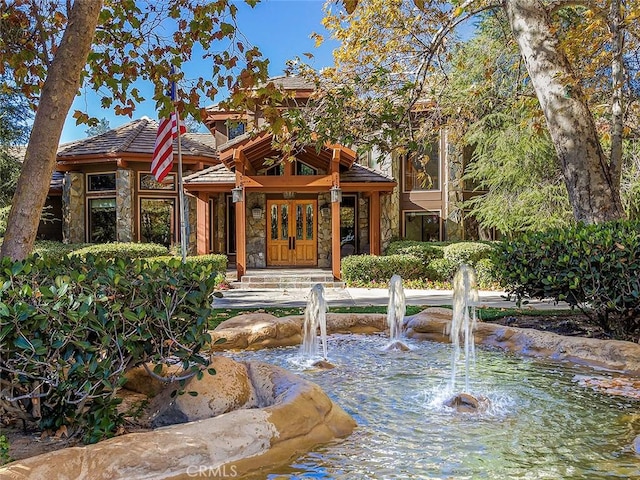 11485 Awenita Ct, Chatsworth, CA 91311 - view of front of property featuring stone siding and french doors