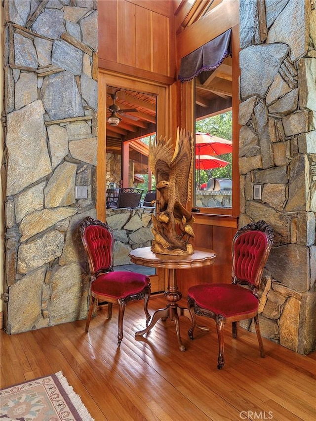 11485 Awenita Ct, Chatsworth, CA 91311 - living area with wood finished floors and ceiling fan