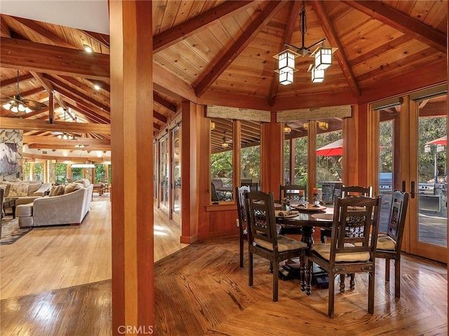 11485 Awenita Ct, Chatsworth, CA 91311 - dining area featuring french doors, healthy amount of natural light, and wood ceiling