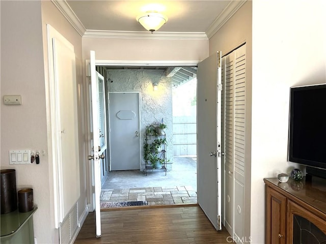 25511 Polaris Ln, Lake Forest, CA 92630 - corridor featuring wood finished floors and ornamental molding
