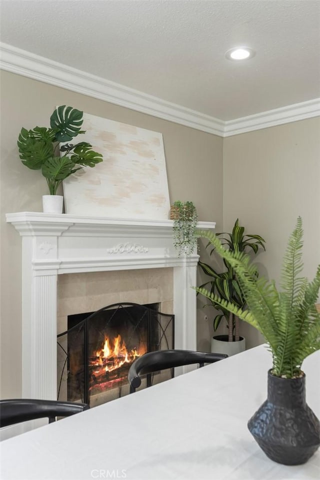 2306 255th St, Lomita, CA 90717 - detailed view of a tile fireplace, ornamental molding, and recessed lighting