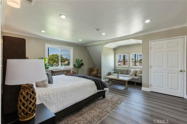 2306 255th St, Lomita, CA 90717 - bedroom featuring multiple windows, crown molding, wood finished floors, recessed lighting, and a textured ceiling