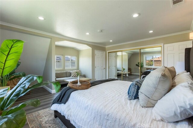 2306 255th St, Lomita, CA 90717 - bedroom with a closet, recessed lighting, wood finished floors, and crown molding