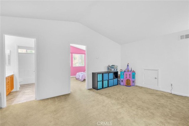 10850 Cameron Ct, Corona, CA 92883 - recreation room with vaulted ceiling and light carpet