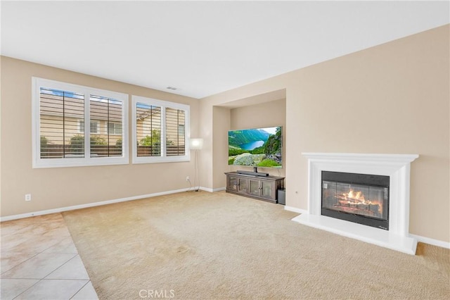 10850 Cameron Ct, Corona, CA 92883 - unfurnished living room with carpet, a glass covered fireplace, and tile patterned flooring