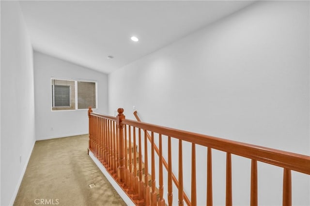 10850 Cameron Ct, Corona, CA 92883 - hall featuring an upstairs landing, vaulted ceiling, carpet, and recessed lighting