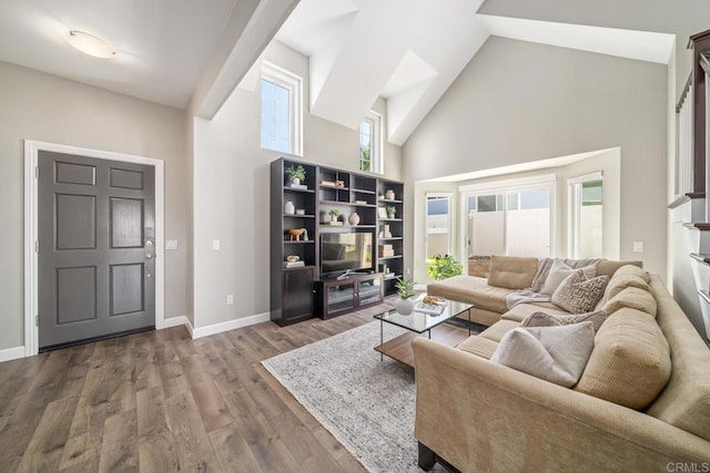 4507 Carnaby Ct, Carlsbad, CA 92010 - living area with high vaulted ceiling and wood finished floors