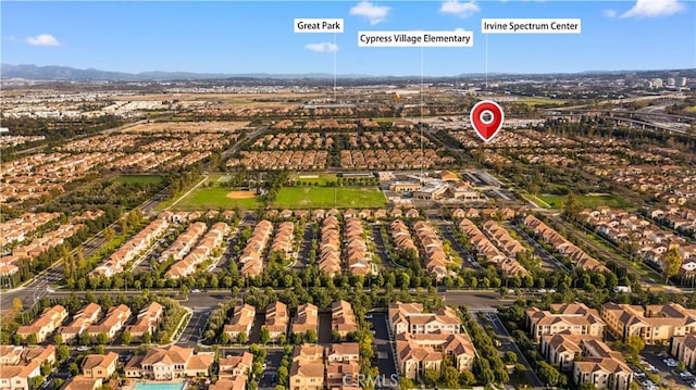 53 Bay Laurel, Irvine, CA 92620 - aerial view of property's location featuring nearby suburban area and a mountain backdrop
