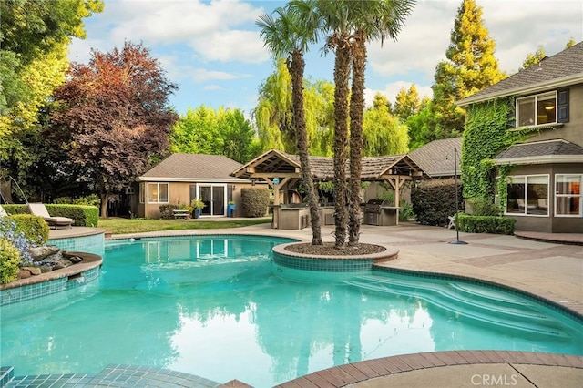 3130 Shady Grove Ct, Chico, CA 95973 - swimming pool with an outdoor kitchen, a gazebo, a patio, and an outbuilding