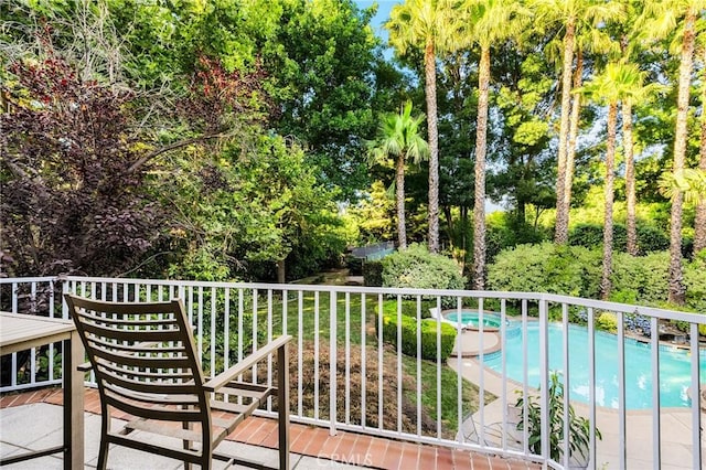 3130 Shady Grove Ct, Chico, CA 95973 - balcony with view of scattered trees, view of pool, and a pool with connected hot tub