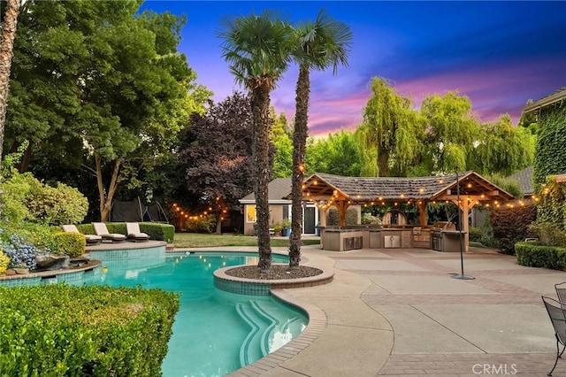 3130 Shady Grove Ct, Chico, CA 95973 - outdoor pool with exterior kitchen, a patio area, and a gazebo