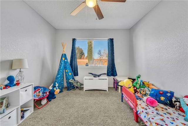 6231 Almond Valley Way, Quartz Hill, CA 93536 - recreation room featuring ceiling fan, carpet, and a textured ceiling