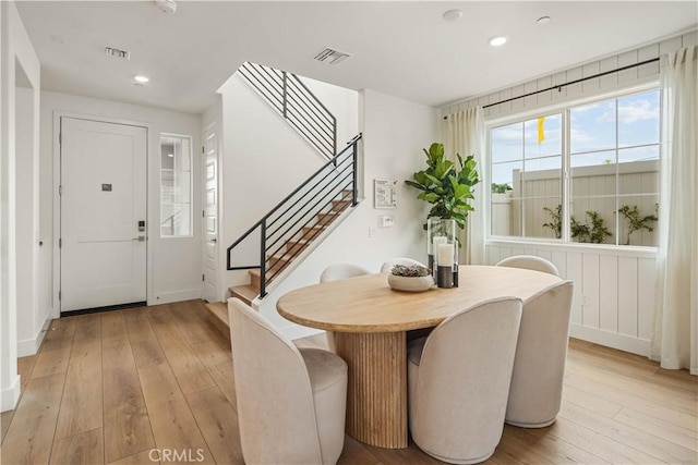 4836 Arroyo Run, Moorpark, CA 93021 - dining room with stairs, light wood finished floors, and recessed lighting