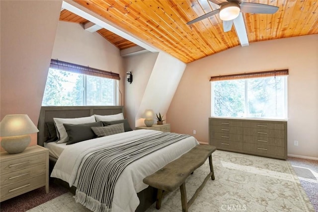 2616 Secret Dr, Running Springs, CA 92382 - carpeted bedroom featuring multiple windows, a ceiling fan, and wood ceiling