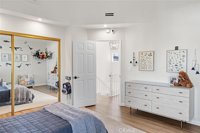 2017 Curtis Ave Unit B, Redondo Beach, CA 90278 - bedroom with light wood-style floors, a closet, and recessed lighting