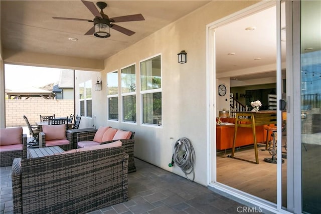 19680 Griffith Dr, Saugus, CA 91350 - view of patio featuring a ceiling fan, an outdoor hangout area, and outdoor dining area