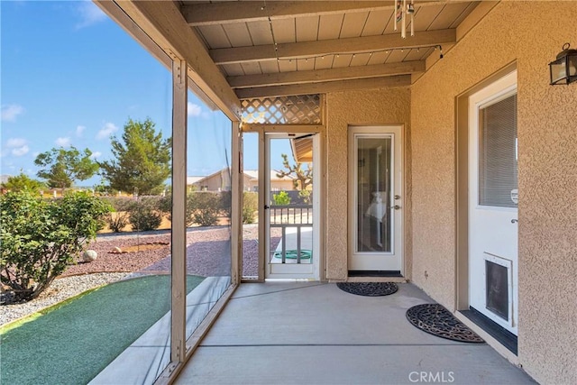 14908 Dakota Rd, Apple Valley, CA 92307 - unfurnished sunroom with beamed ceiling