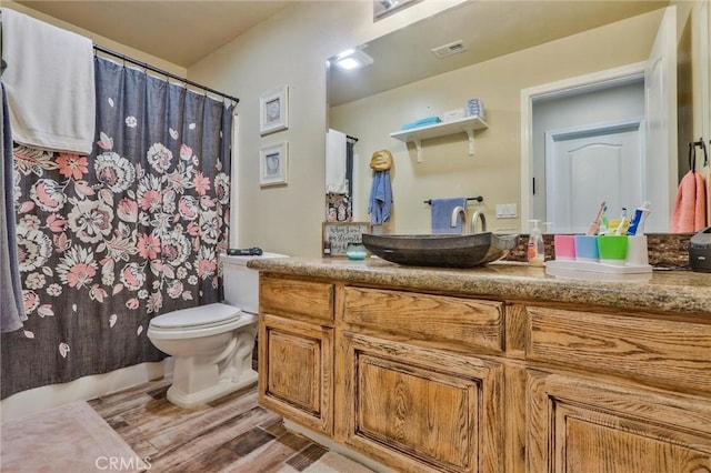 32124 Evening Primrose Trl, Campo, CA 91906 - bathroom with vanity, wood finished floors, and curtained shower