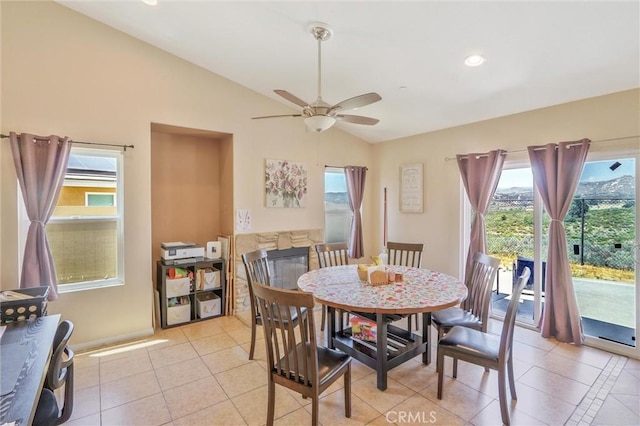 32124 Evening Primrose Trl, Campo, CA 91906 - dining area with vaulted ceiling, healthy amount of natural light, ceiling fan, light tile patterned flooring, and recessed lighting