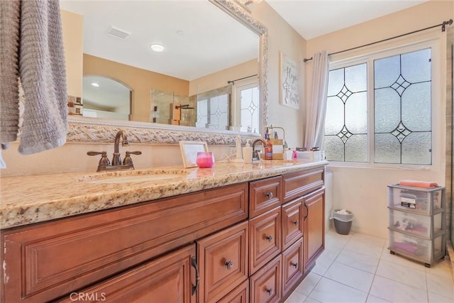 32124 Evening Primrose Trl, Campo, CA 91906 - full bathroom featuring double vanity, walk in shower, and tile patterned floors