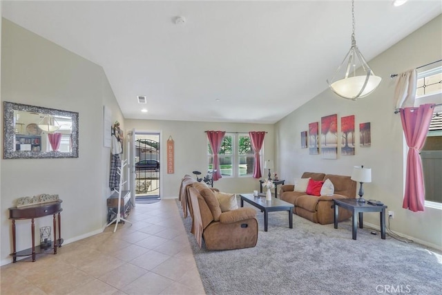32124 Evening Primrose Trl, Campo, CA 91906 - living room with vaulted ceiling, healthy amount of natural light, light tile patterned flooring, and recessed lighting