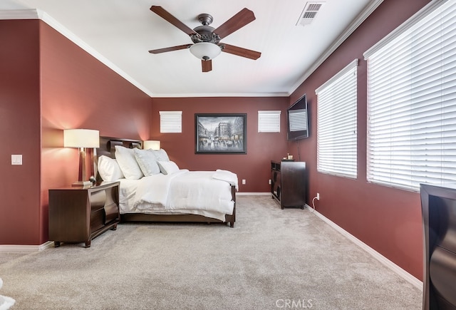 373 W Pebble Creek Ln, Orange, CA 92865 - bedroom featuring carpet floors, ornamental molding, and ceiling fan