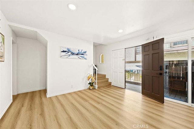 828 N Garfield Ave Unit C, Alhambra, CA 91801 - foyer featuring light wood finished floors, stairway, and recessed lighting