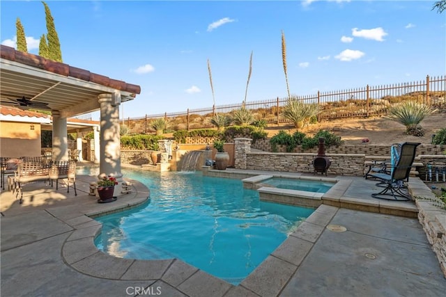 6720 Sycamore Ln, Palmdale, CA 93551 - view of pool with a patio, a fenced backyard, and a pool with connected hot tub
