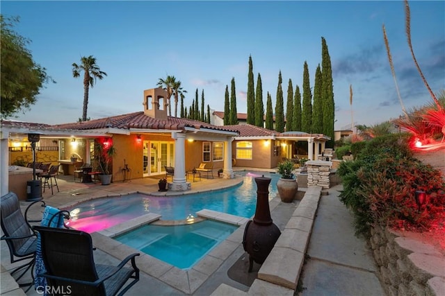 6720 Sycamore Ln, Palmdale, CA 93551 - view of swimming pool with french doors, a patio area, and a pool with connected hot tub