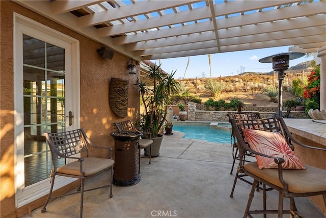 6720 Sycamore Ln, Palmdale, CA 93551 - view of patio with french doors, a pergola, and a pool with connected hot tub