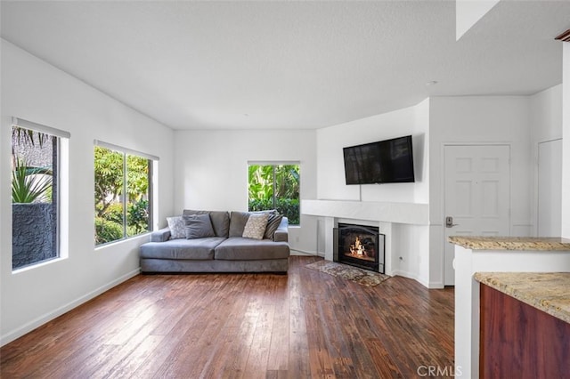 4822 Tiara Dr Unit 104, Huntington Beach, CA 92649 - living area featuring dark wood-type flooring and a fireplace with flush hearth