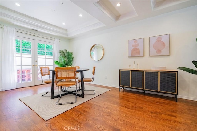 332 Allendale Rd Unit 5, Pasadena, CA 91106 - dining area with french doors, ornamental molding, wood finished floors, recessed lighting, and beam ceiling