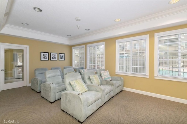 2750 Artesia Blvd Unit 313, Redondo Beach, CA 90278 - living area with crown molding, light carpet, plenty of natural light, and a raised ceiling