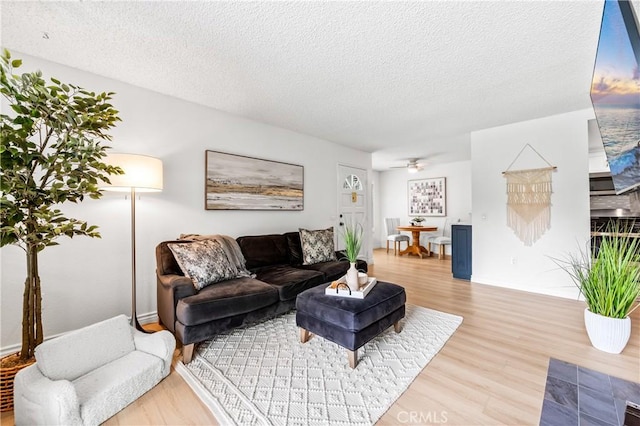 1442 Brett Pl Unit 31, San Pedro, CA 90732 - living area featuring wood finished floors, a ceiling fan, and a textured ceiling