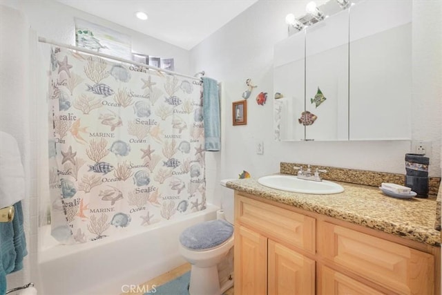 61975 La Brisa Dr, Joshua Tree, CA 92252 - bathroom with vanity and shower / bathtub combination with curtain