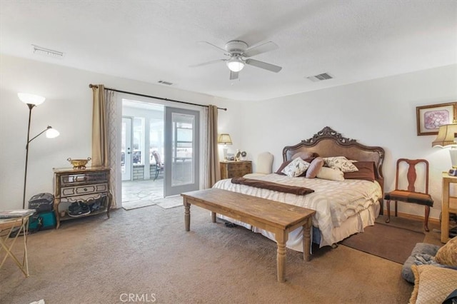 61975 La Brisa Dr, Joshua Tree, CA 92252 - carpeted bedroom with access to outside, ceiling fan, and french doors