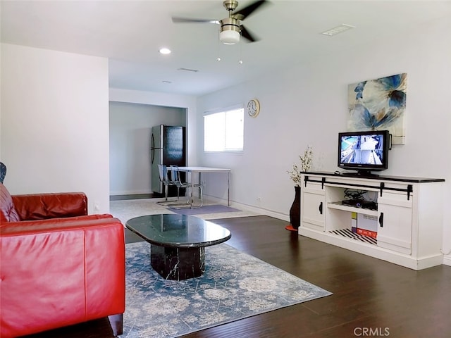 3003 Dalton Ave, Los Angeles, CA 90018 - living room with wood finished floors, ceiling fan, and recessed lighting