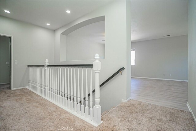 11935 Silver, Jurupa Valley, CA 91752 - hallway featuring an upstairs landing, carpet flooring, and recessed lighting
