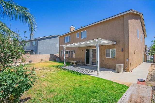 11935 Silver, Jurupa Valley, CA 91752 - back of house featuring a pergola, a fenced backyard, stucco siding, a patio, and a chimney