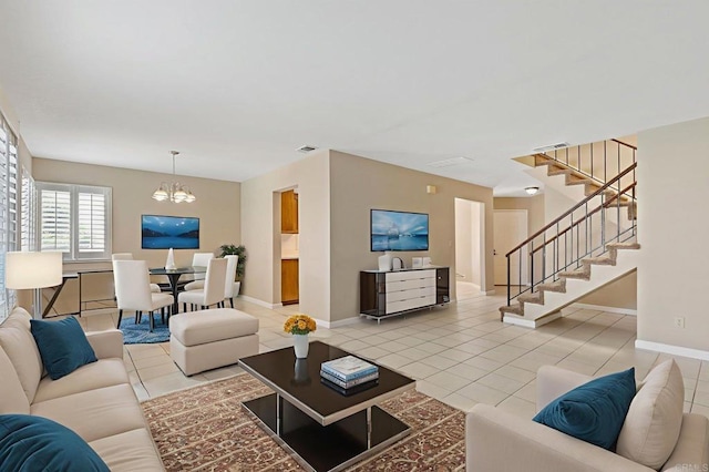 8041 Lomand Ct, Sacramento, CA 95828 - living room featuring stairs, a chandelier, and light tile patterned floors