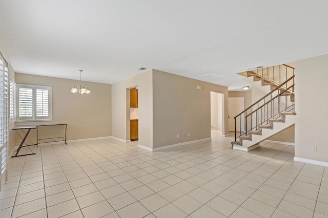 8041 Lomand Ct, Sacramento, CA 95828 - unfurnished living room featuring stairway, a chandelier, and light tile patterned floors