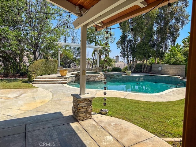 1073 Peter Christian Cir, Corona, CA 92881 - view of swimming pool with a patio area, a fenced backyard, and a pool with connected hot tub